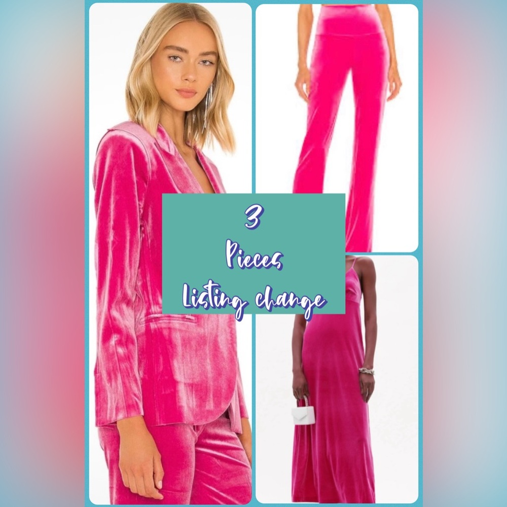 Norma Kamali Vibrant Pink Velvet Ensemble NK Jacket and Slip Dress and PANTS!